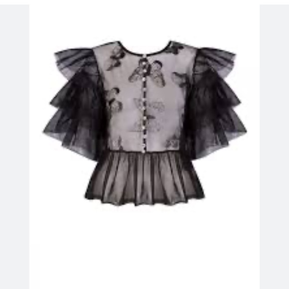 NWT Sister Jane Dream tiered flutter sleeve peplum rhinestone crystal blouse - Picture 4 of 16